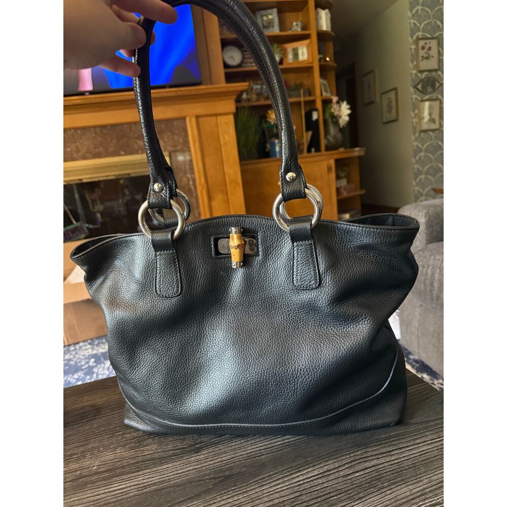 Claudia Firenze Made In Italy Genuine Leather Black Two Strap Shoulder Purse